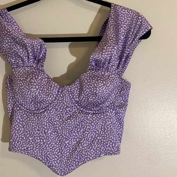 Oh Polly Purple and White Satin Bardot Corset Top Off the shoulder size 4 - Picture 4 of 9